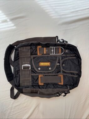 Sharper Image Black Messenger Book Bag with Brown Trim